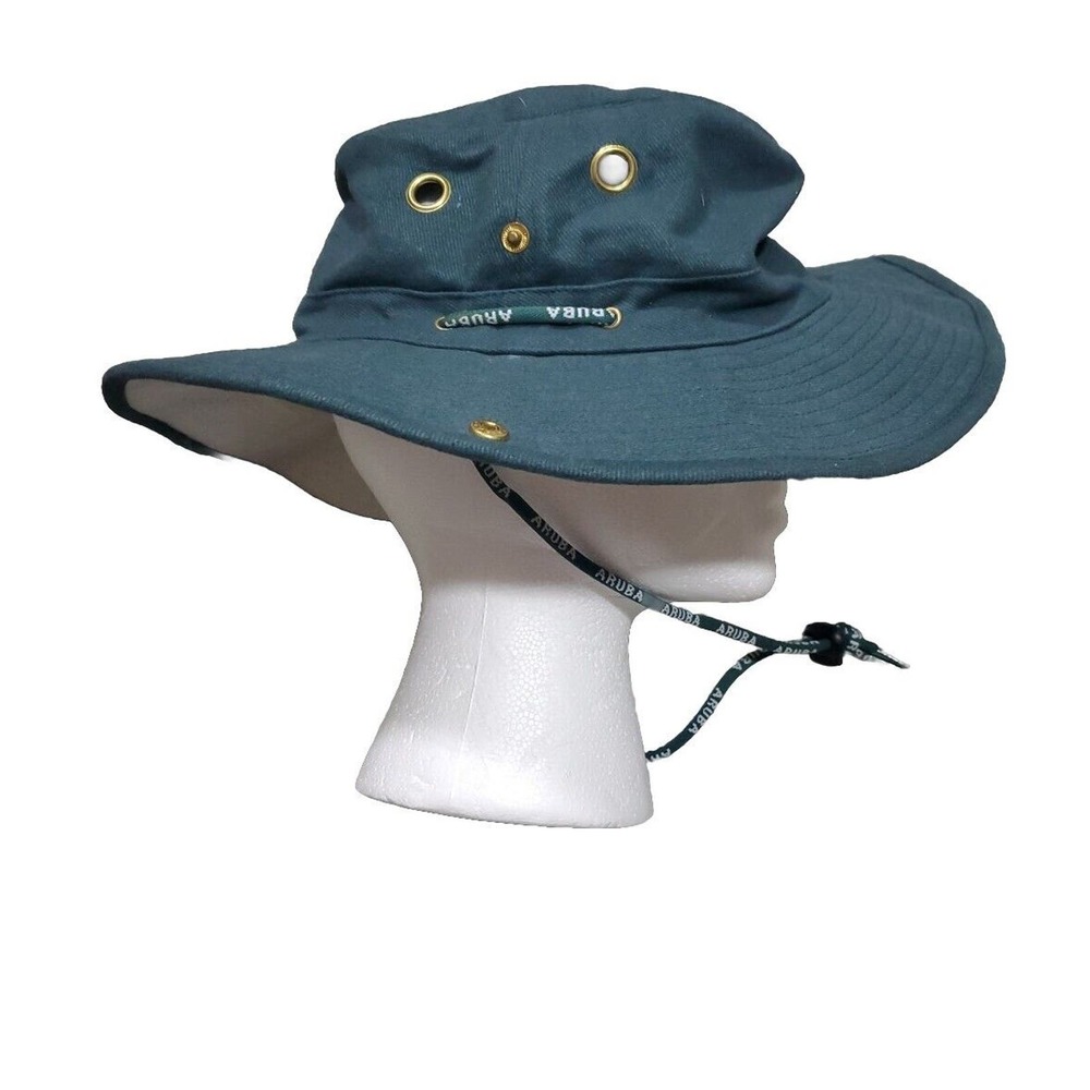 Men's Ventilated Drawstring Boonie Wide Rim Snap Blue/Green Bucket Hat Aruba